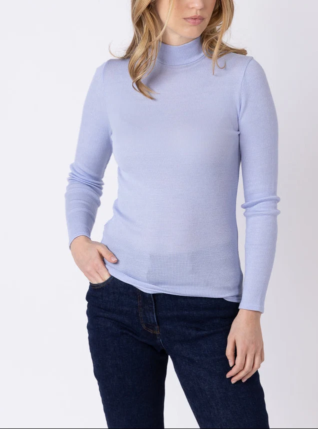 Pull chaussette femme col montant bleu ciel