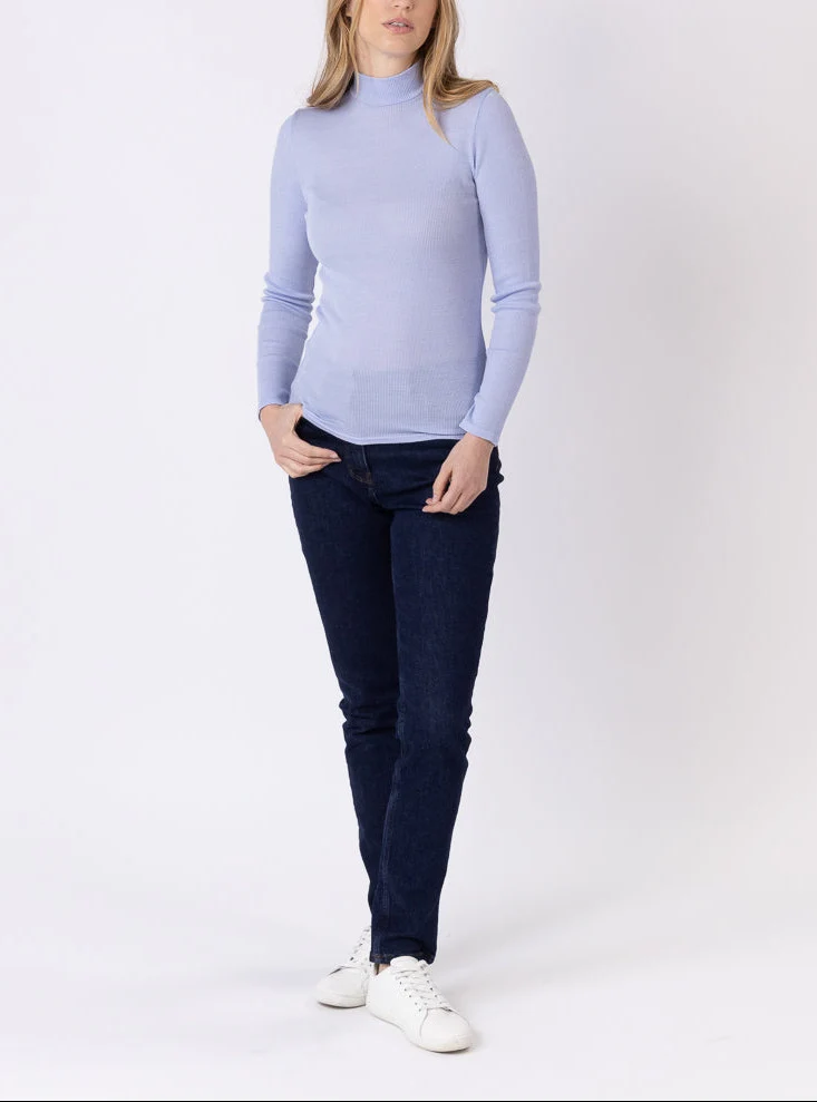 Pull chaussette femme col montant bleu ciel