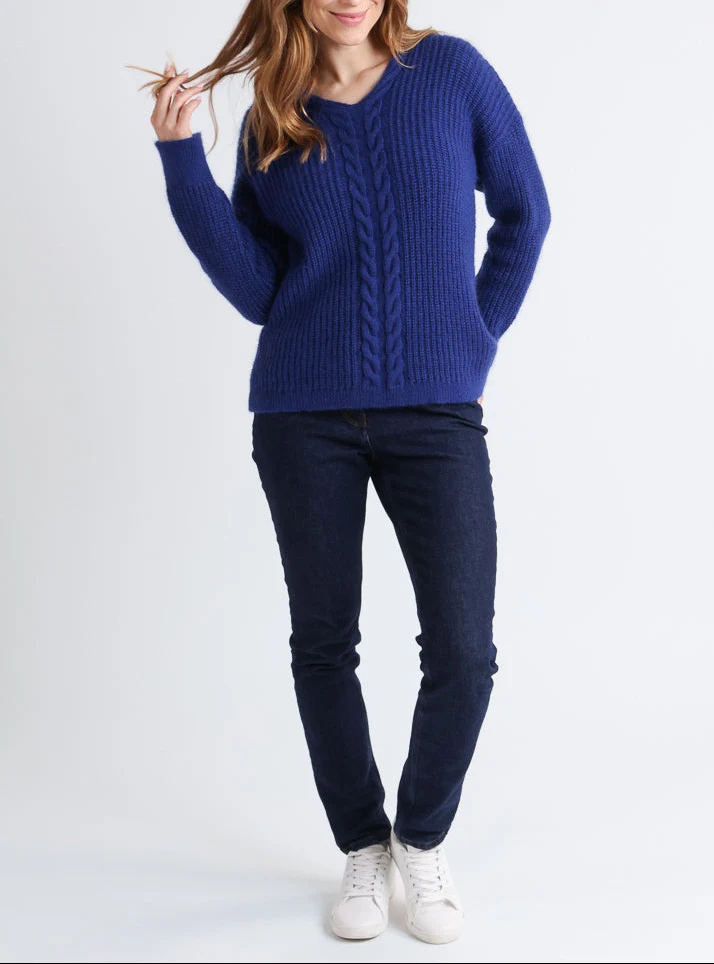 Pull femme maille perlée bleu indigo