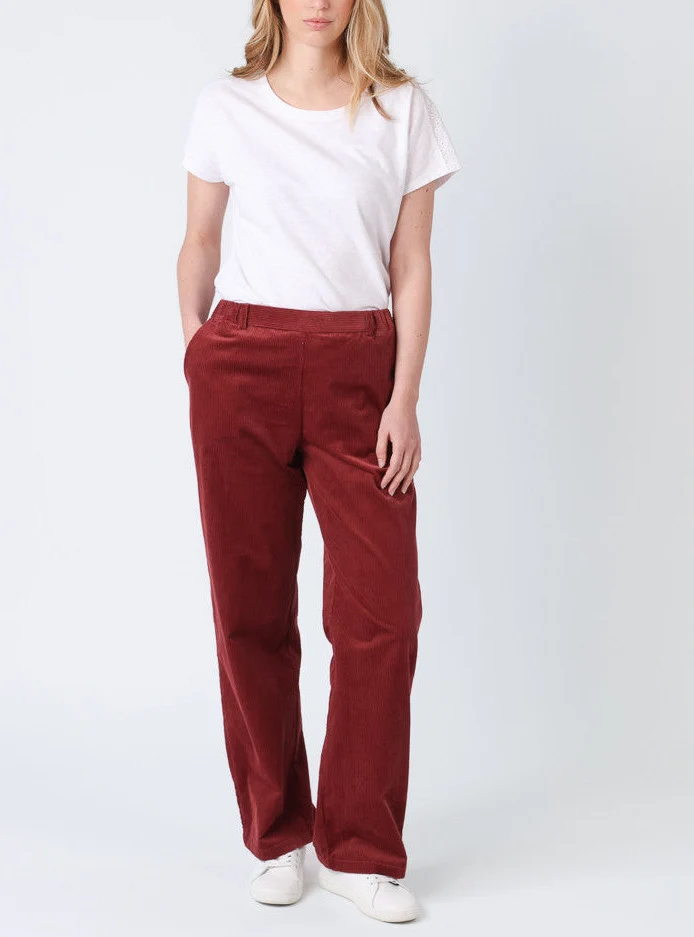 Pantalon large femme rouge brun