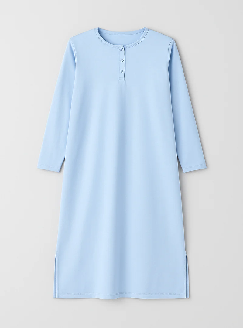Chemise de nuit femme unie coton bleu
