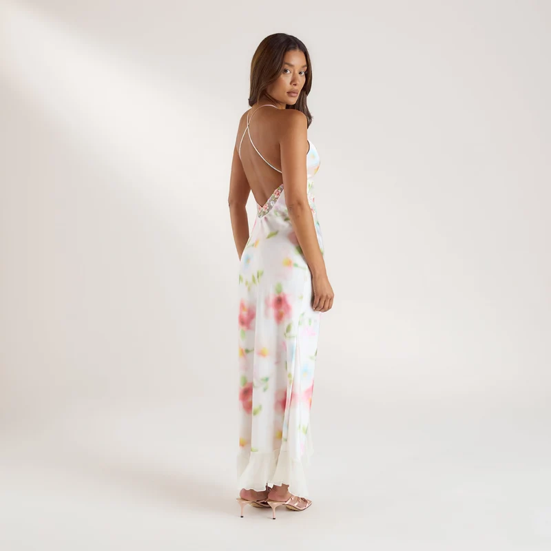 Robe Maxi en Satin Imprimé Aurora - Motif Floral