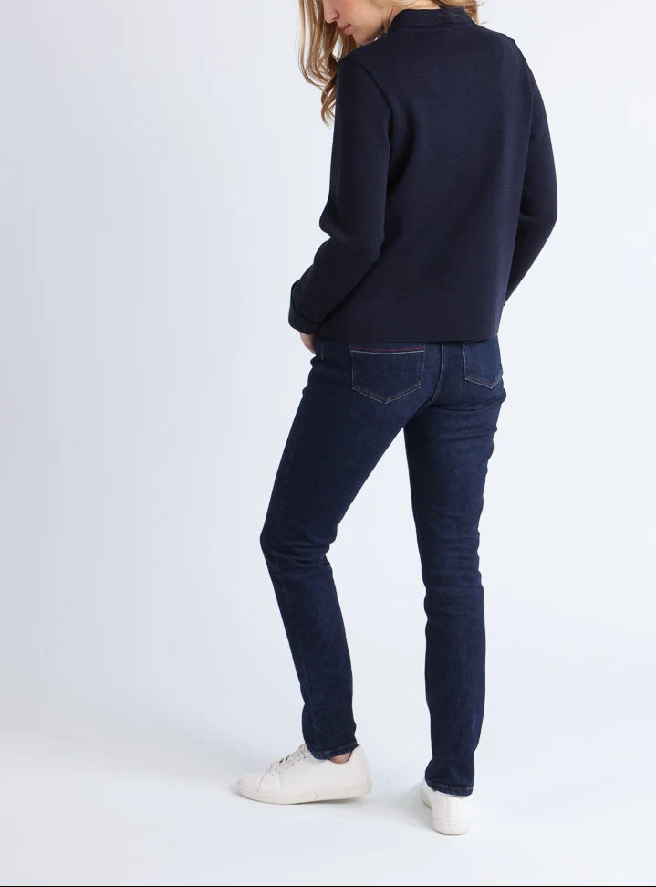 Veste femme en laine mérinos bleu marine