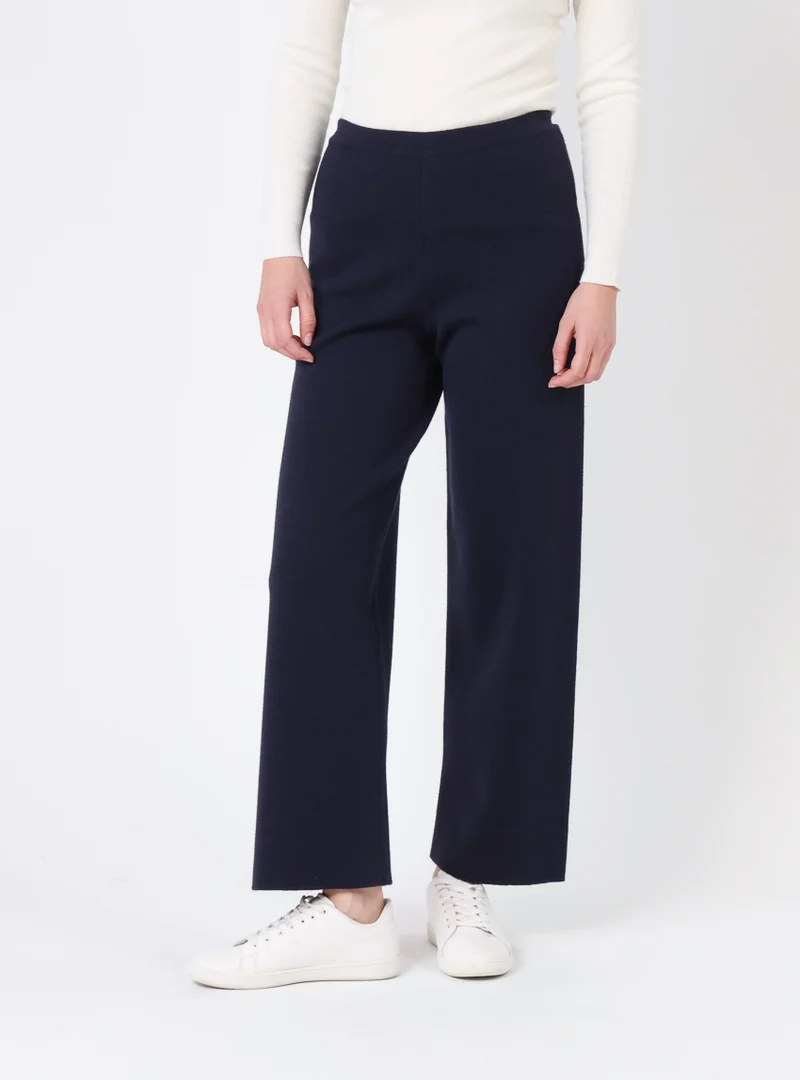 Pantalon femme en laine merinos bleu marine