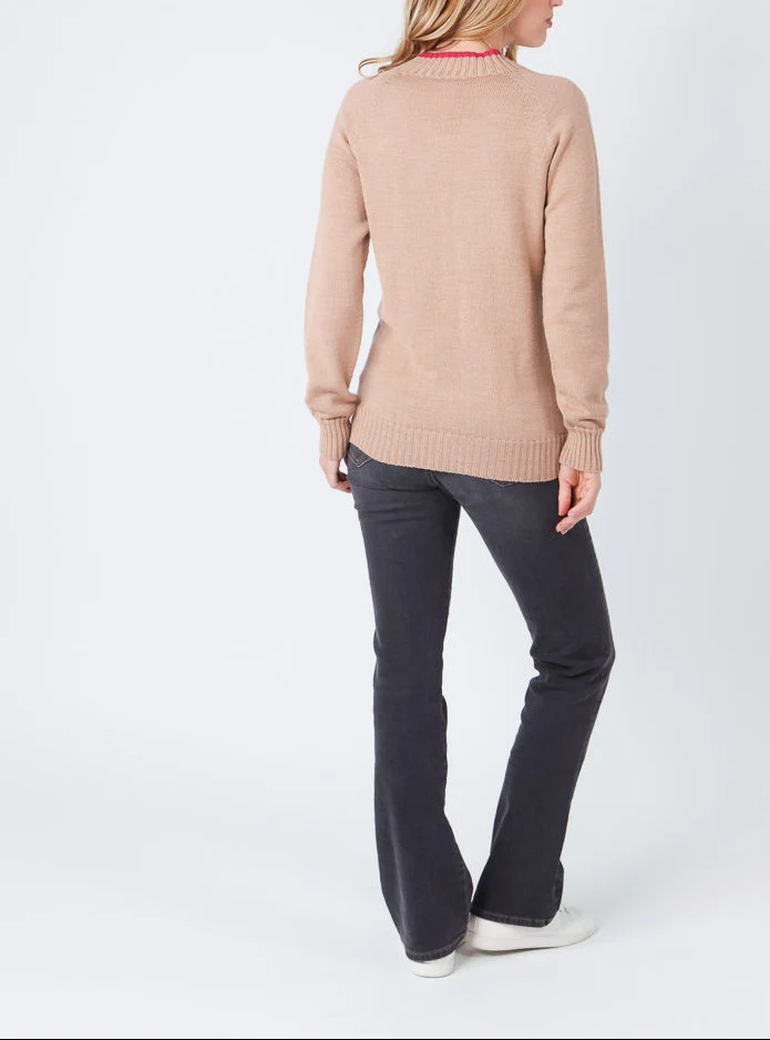 Pull femme en laine mérinos beige chaud