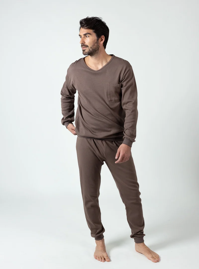Pyjama hiver homme en coton marron