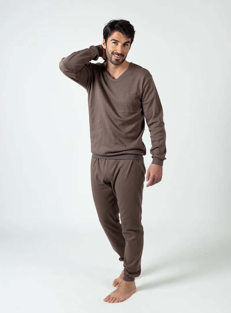 Pyjama hiver homme en coton marron