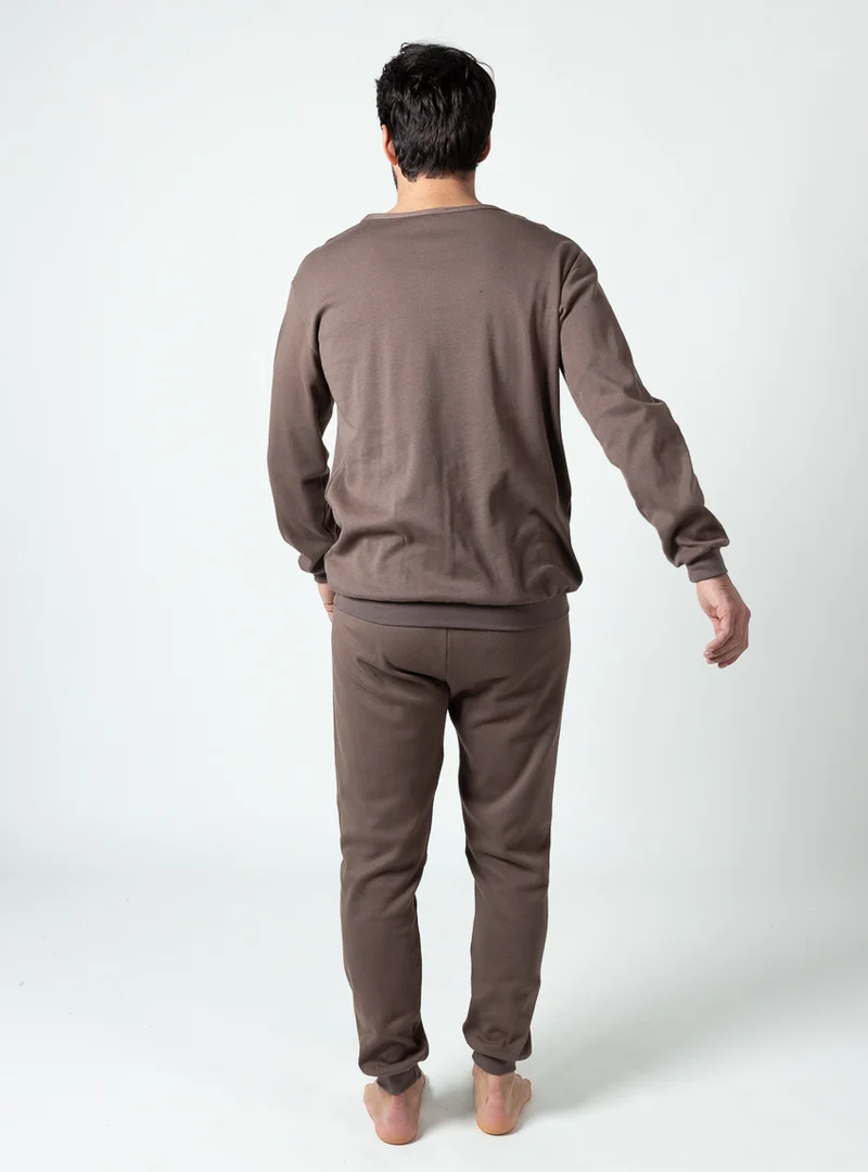 Pyjama hiver homme en coton marron