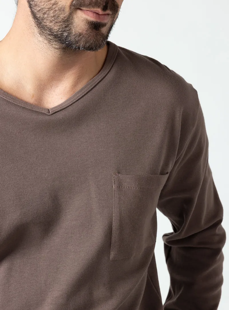 Pyjama hiver homme en coton marron