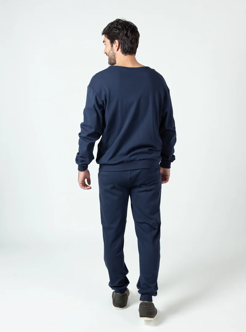 Pyjama hiver homme en coton bleu marine