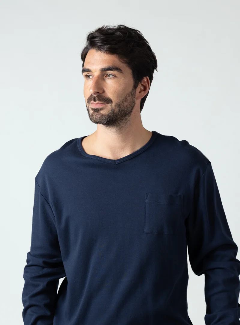 Pyjama hiver homme en coton bleu marine
