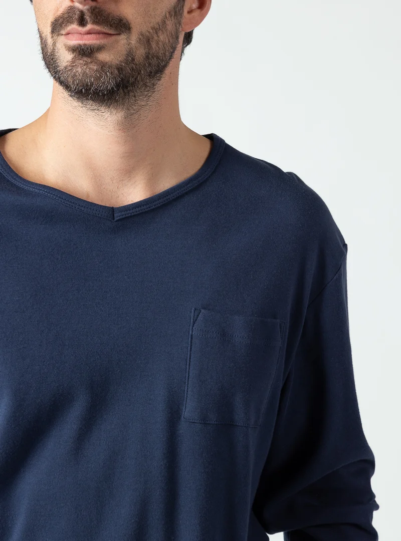 Pyjama hiver homme en coton bleu marine