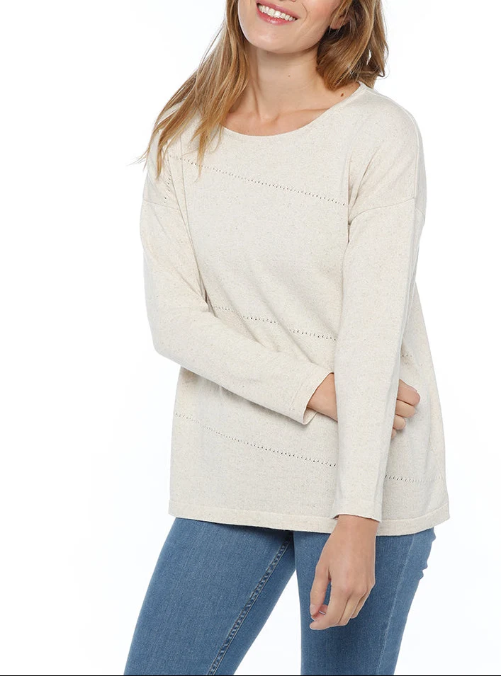 Pull femme coupe ample coton et lin beige nature