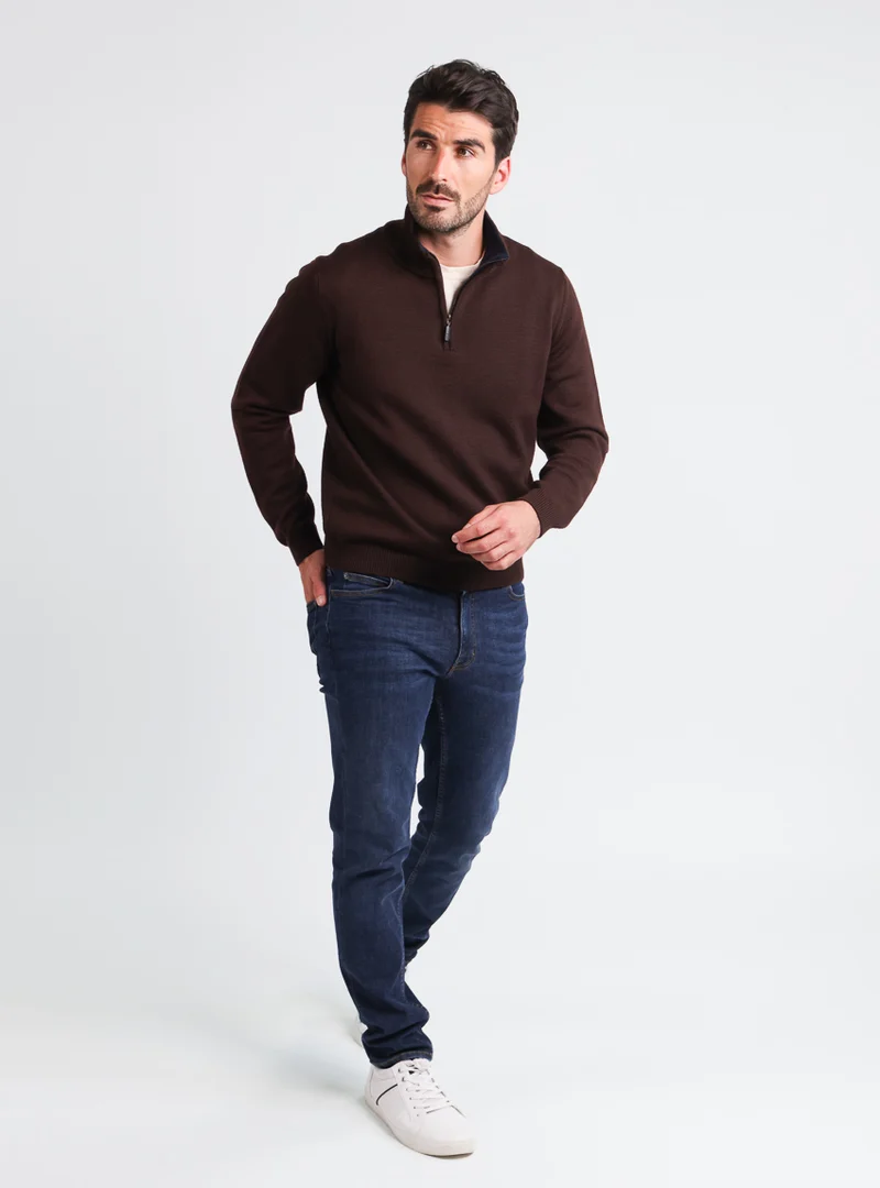 Pull homme col camionneur en laine marron