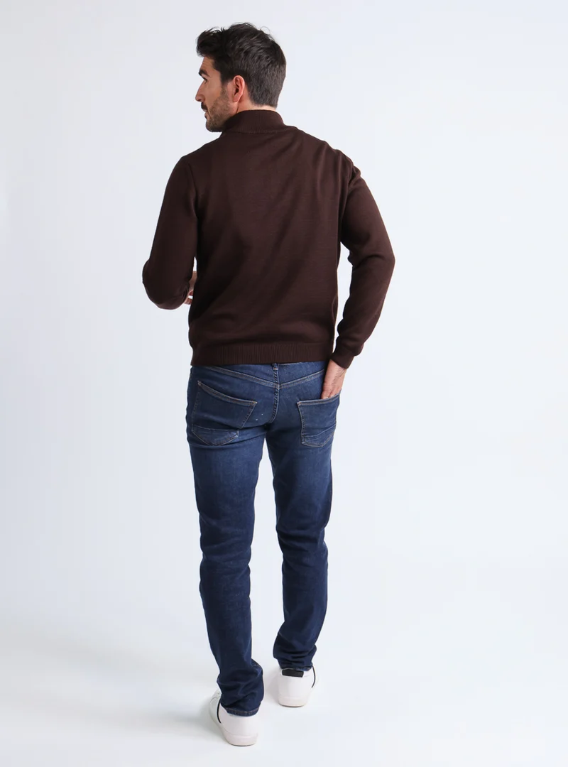 Pull homme col camionneur en laine marron