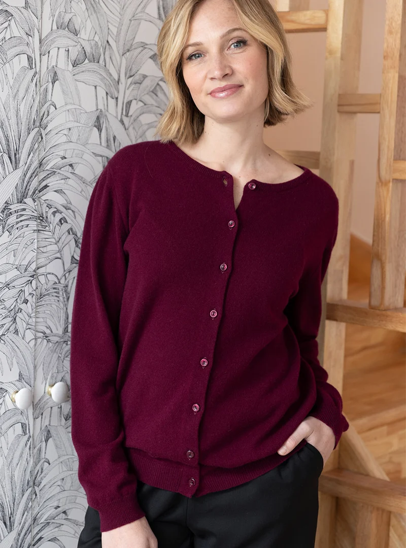 Cardigan femme en cachemire rouge grenat