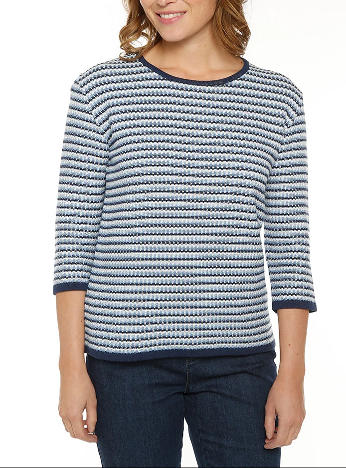 Pull femme tricolore rayé bleu
