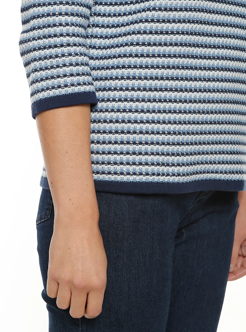 Pull femme tricolore rayé bleu