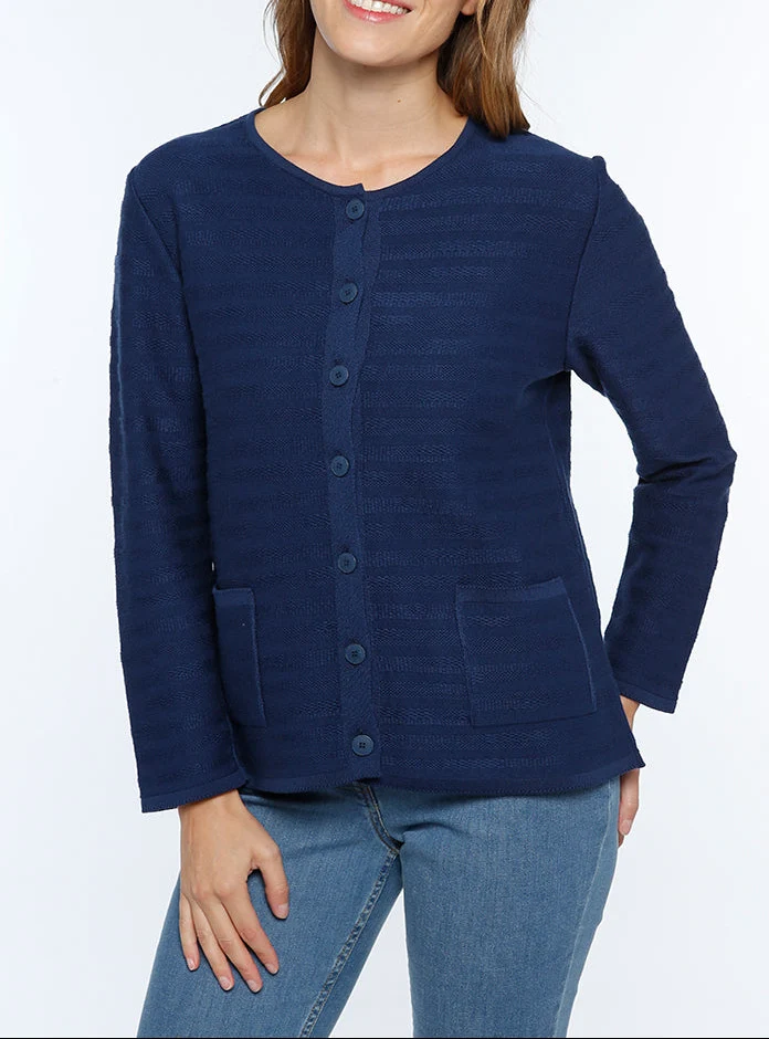 Cardigan femme en coton bleu marine