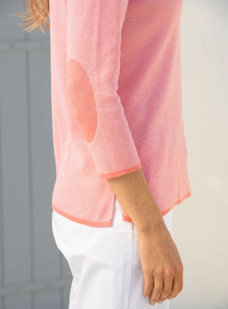 Pull femme col rond en coton rose