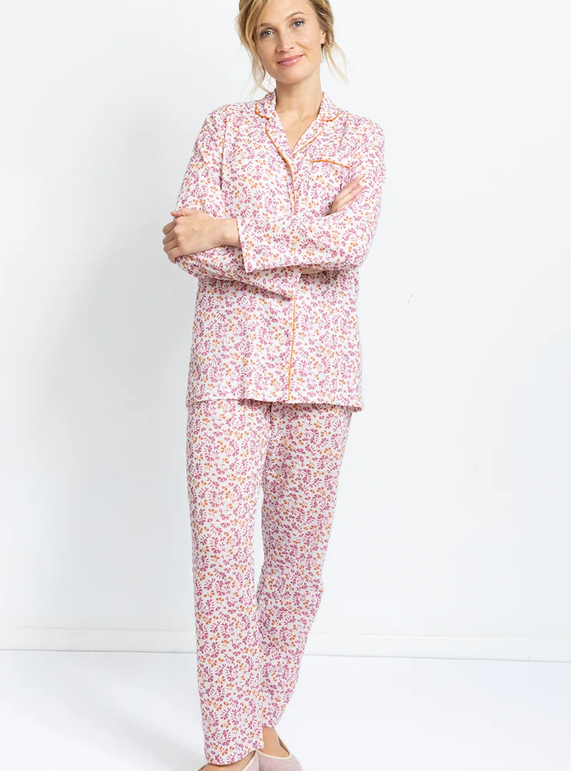 Pyjama femme en coton floral rose