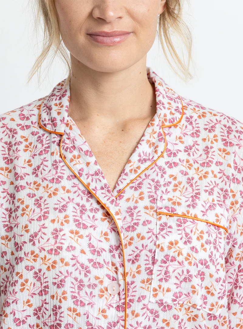 Pyjama femme en coton floral rose