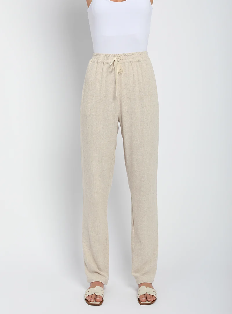 Pantalon fluide beige naturel en lin