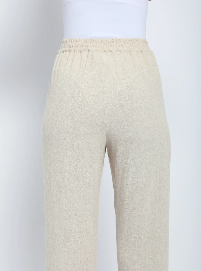 Pantalon fluide beige naturel en lin