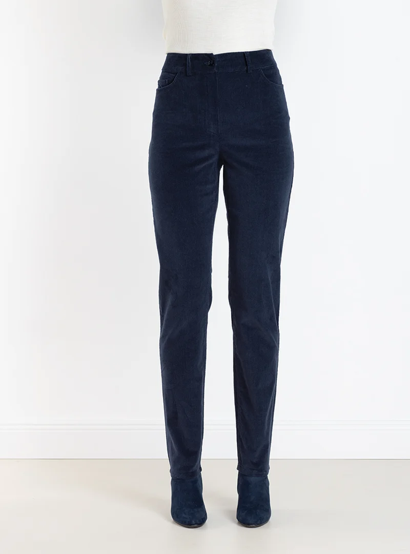 Pantalon femme en velours bleu marine