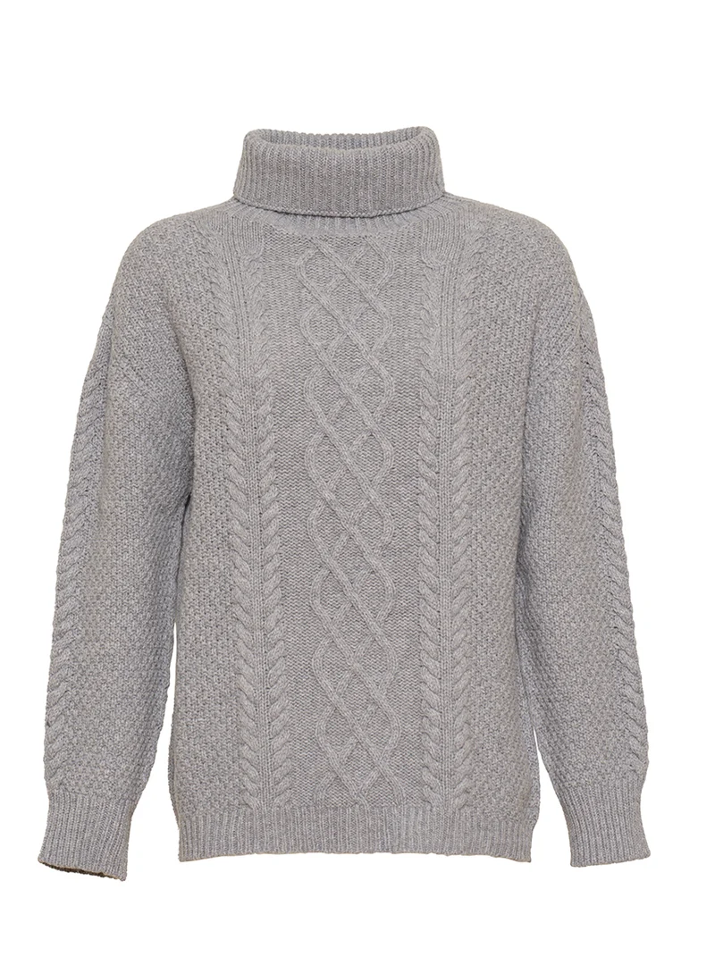 Pull col roule femme en laine recyclée gris