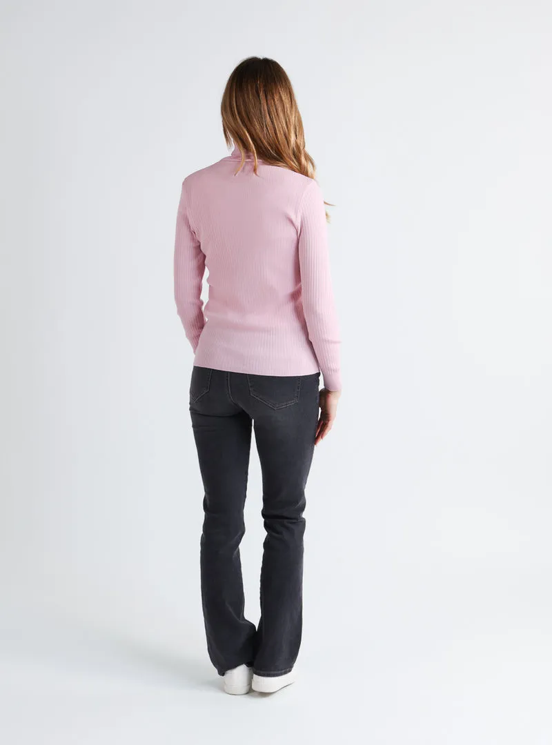 Pull chaussette femme col roule en laine mérinos Rose Léger