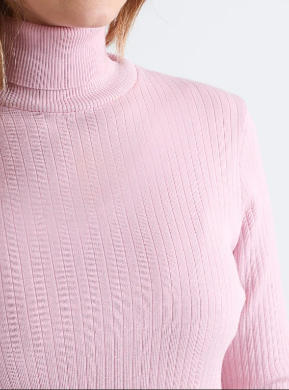 Pull chaussette femme col roule en laine mérinos Rose Léger