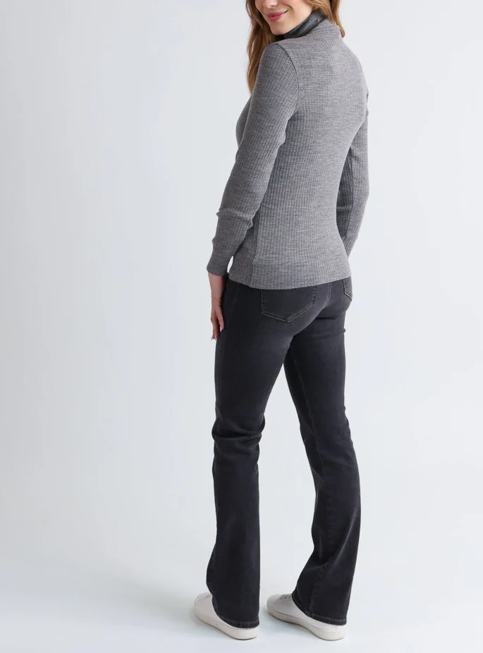 Pull chaussette femme col roule en laine mérinos Gris Léger