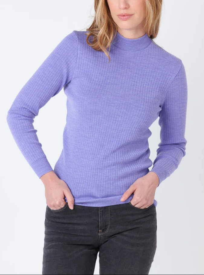 Pull chaussette femme col cheminee laine mérinos Violet Parme