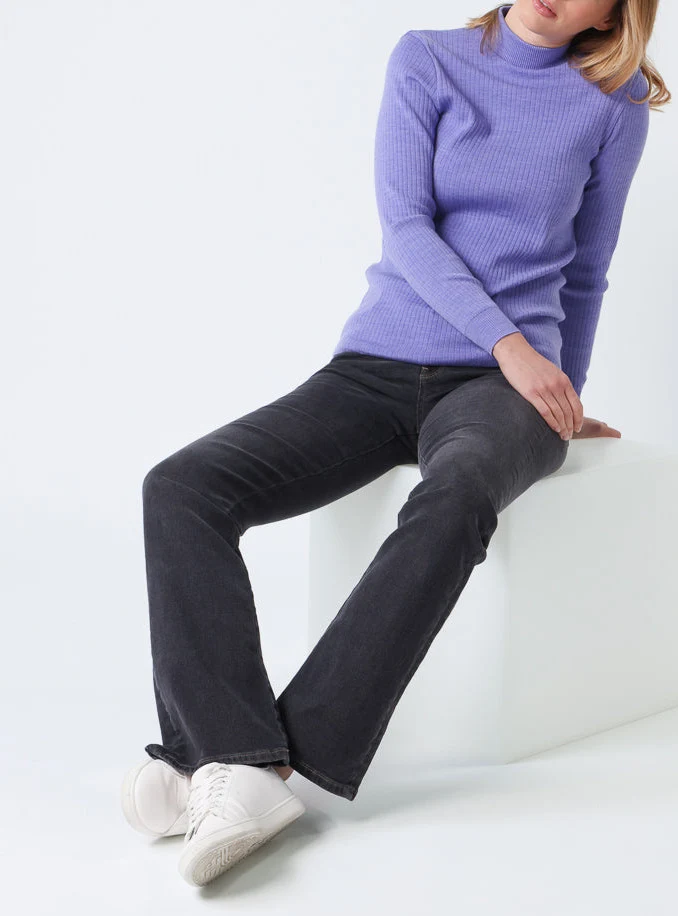 Pull chaussette femme col cheminee laine mérinos Violet Parme