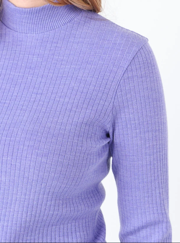 Pull chaussette femme col cheminee laine mérinos Violet Parme