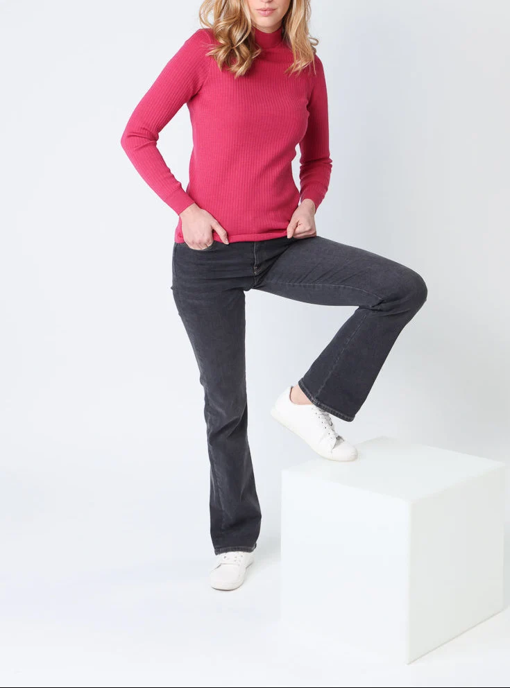 Pull chaussette femme col cheminee laine mérinos Rose géranium
