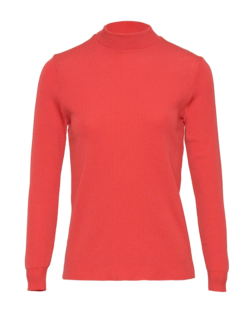 Pull chaussette femme col cheminee laine merinos Rouge Fraise
