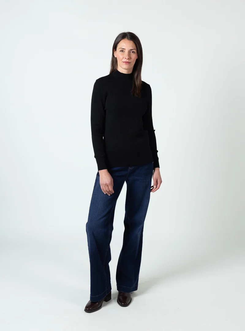 Pull chaussette femme col cheminee laine mérinos Noir