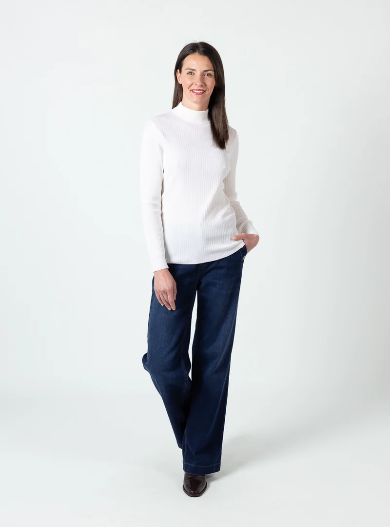 Pull chaussette femme col cheminee laine mérinos Blanc
