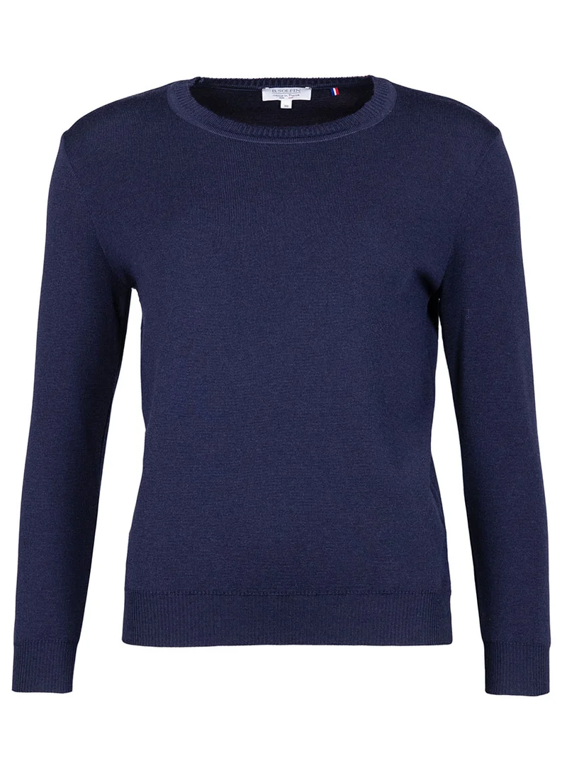 Pull femme en laine mérinos col rond bleu marine