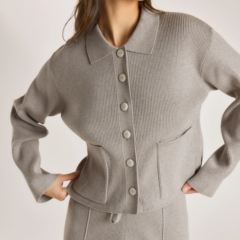 Chemise Oversize en Tricot - Gris Chaud