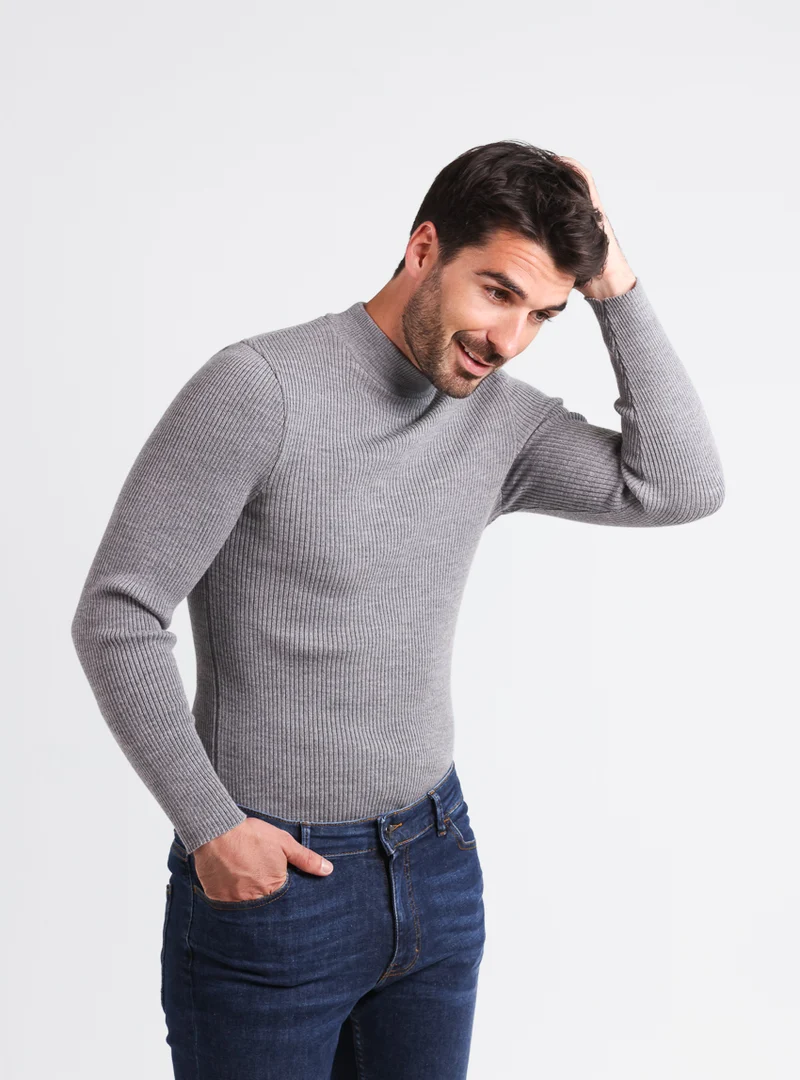 Pull homme 100% laine mérinos gris léger