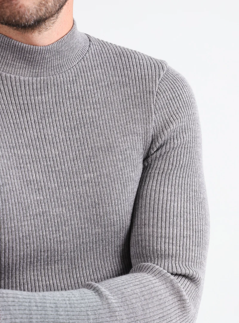 Pull homme 100% laine mérinos gris léger