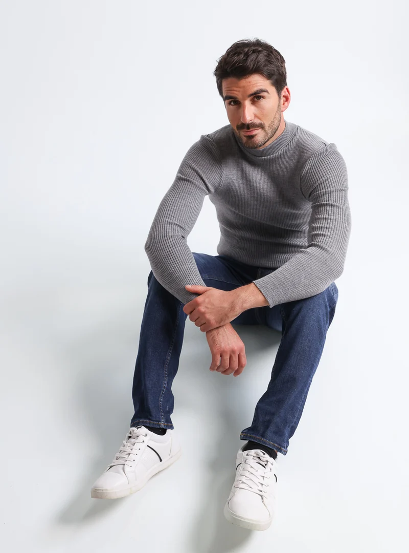 Pull homme 100% laine mérinos gris léger
