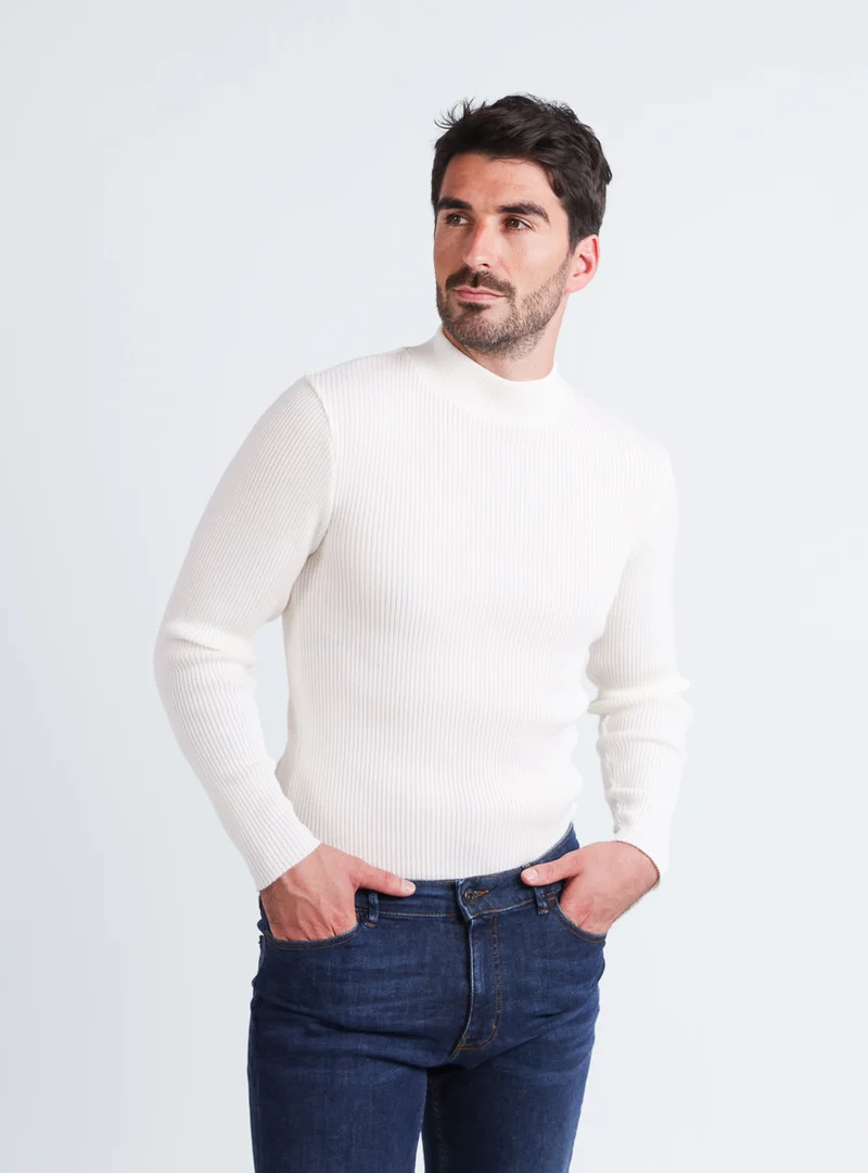 Pull homme 100% laine mérinos Blanc Naturel
