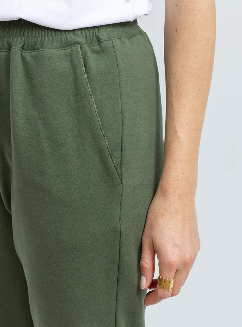Pantalon femme coton molleton vert algue