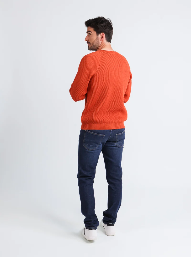 Pull homme en laine maille perlée Orange Confite