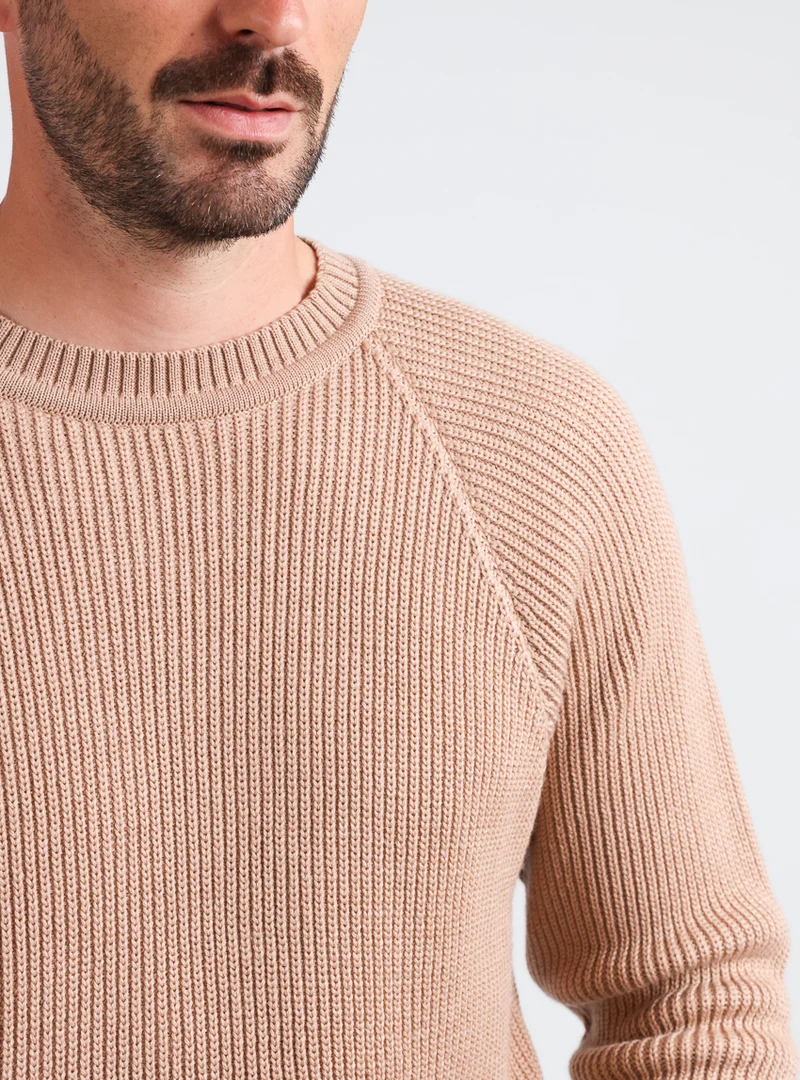 Pull homme en laine maille perlée Beige Chaud