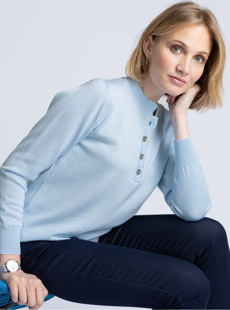 Pull femme col montant en laine mérinos bleu pastel